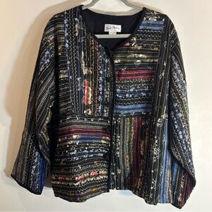 SOUL MATES Sz 1X Colorful Patterned Jacket With Metallic Accents and Embroidery